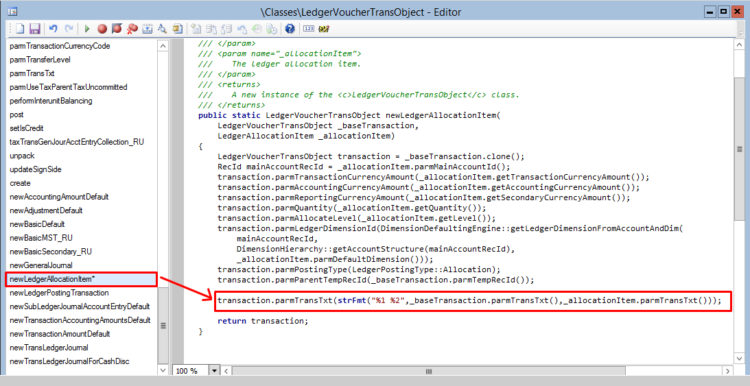 adding custom description to allocation ledger transaction